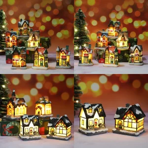 Resin Luminous Micro Landscape Christmas Ornament Small House Decor Gift Supplies