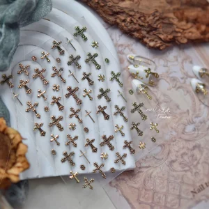 Retro Cross Nail Art Accessories Stickers Gold Silver Bronzing Multi Stely Cross Nail Stickers DIY Back Adhesive Manicure Decals