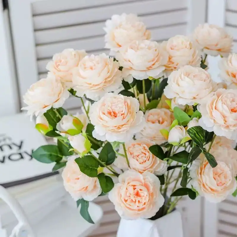 Rose Artificial Flowers 3 Heads Pink White Peonies Silk Flower Wedding Garden Decoration Fake Flower Bouquet Peony Color - Image 4