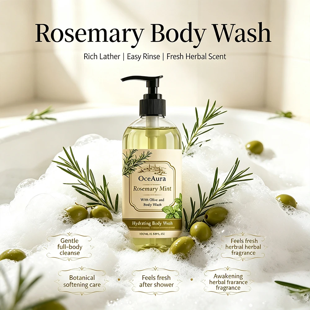 Rosemary Hair & Body Set Shampoo for Oily Scalp Volume Body Wash Softening Scented Daily Care 2pcs - Image 3