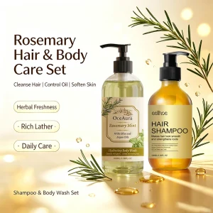 Rosemary Hair & Body Set Shampoo for Oily Scalp Volume Body Wash Softening Scented Daily Care 2pcs