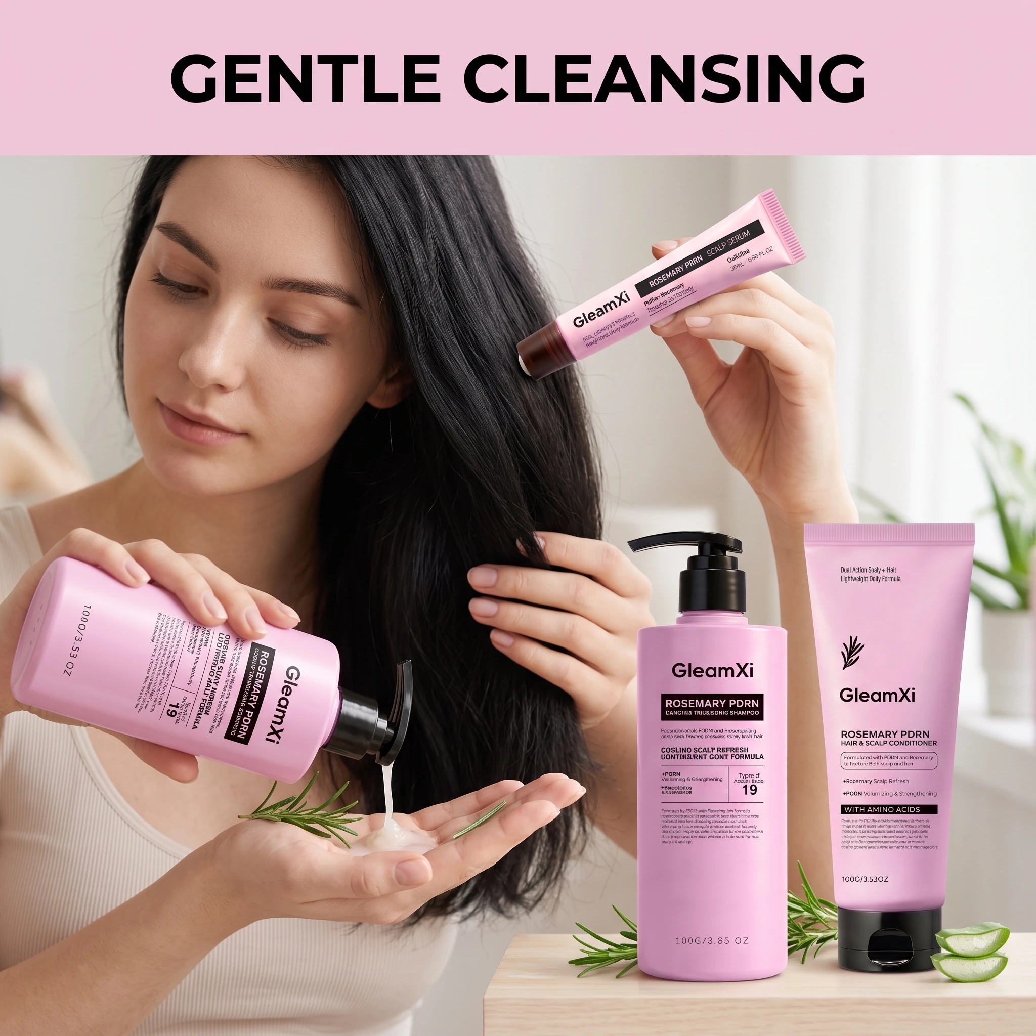 Rosemary PDRN Hair Care Set Refreshing Non-Greasy Shampoo Conditioner Scalp Serum Amino Acid Formula Volumizing Scalp Treatment - Image 2