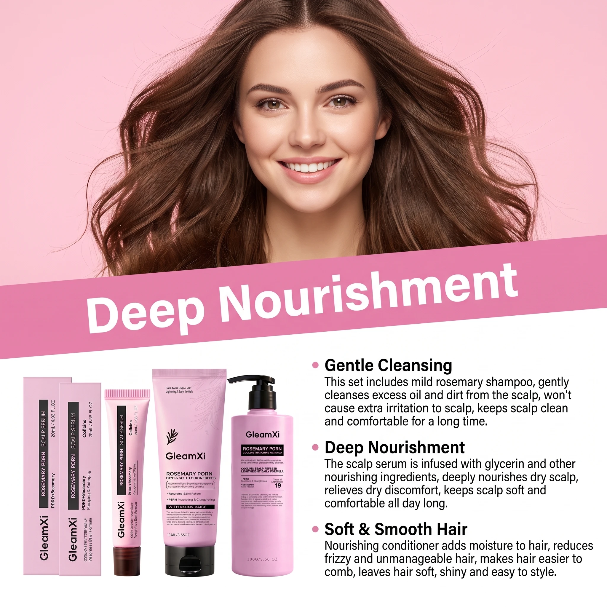 Rosemary PDRN Hair Care Set Refreshing Non-Greasy Shampoo Conditioner Scalp Serum Amino Acid Formula Volumizing Scalp Treatment - Image 5