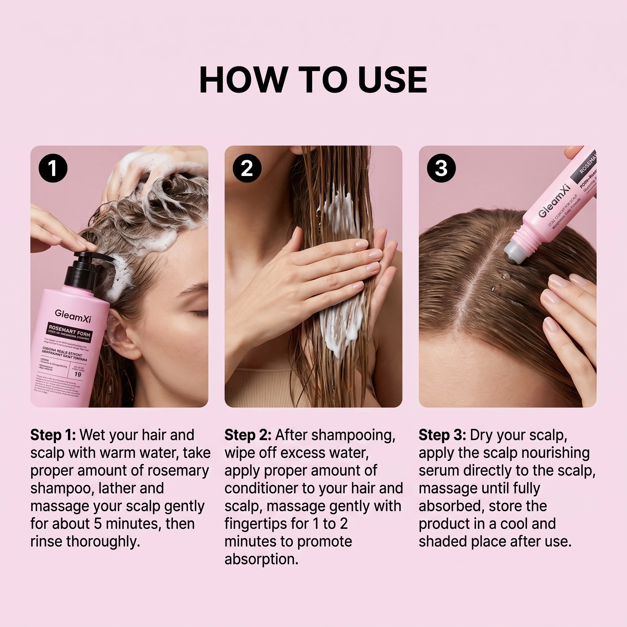 Rosemary PDRN Hair Care Set Refreshing Non-Greasy Shampoo Conditioner Scalp Serum Amino Acid Formula Volumizing Scalp Treatment - Image 6