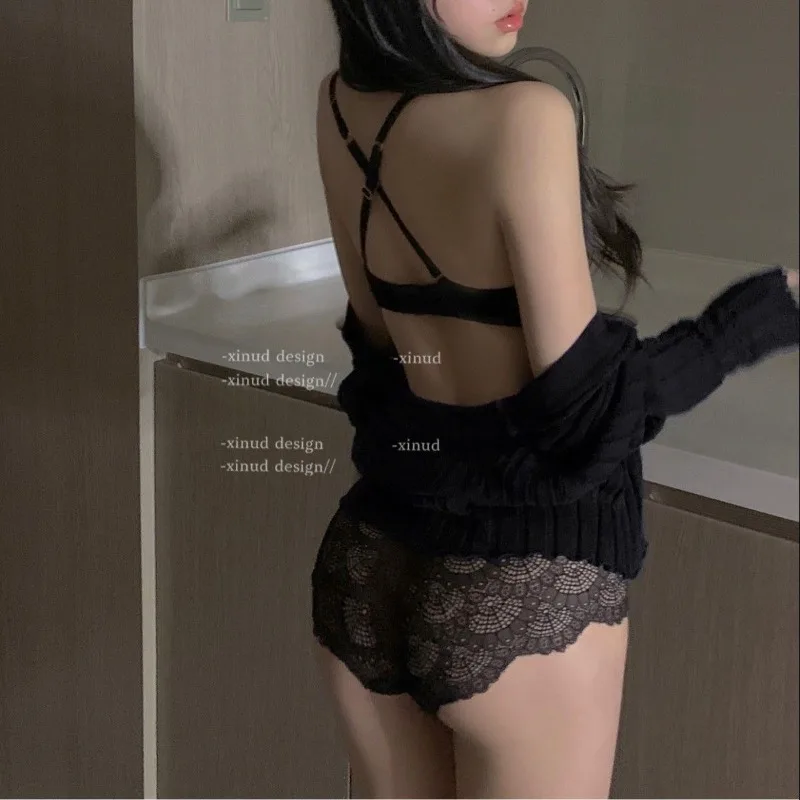 S-XL OnlyFans Lace Lingerie Set Non Wired Bralette Push Up Support For Small Bust Sophisticated Edgy Look Back Elegant UK MOYISU - Image 3
