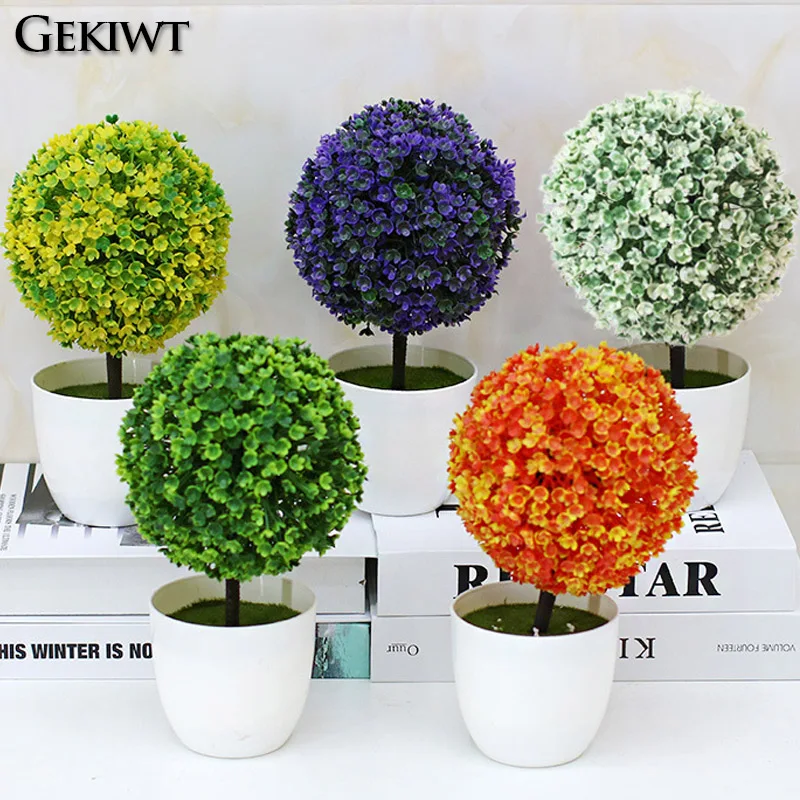 Sakura Snow Ball Tree Plastic Pots Artificial Bonsai Tree Mini Bonsai Plant Plants Fake Flowers Potted Home Garden Ornaments - Image 2
