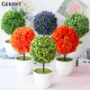 Sakura Snow Ball Tree Plastic Pots Artificial Bonsai Tree Mini Bonsai Plant Plants Fake Flowers Potted Home Garden Ornaments