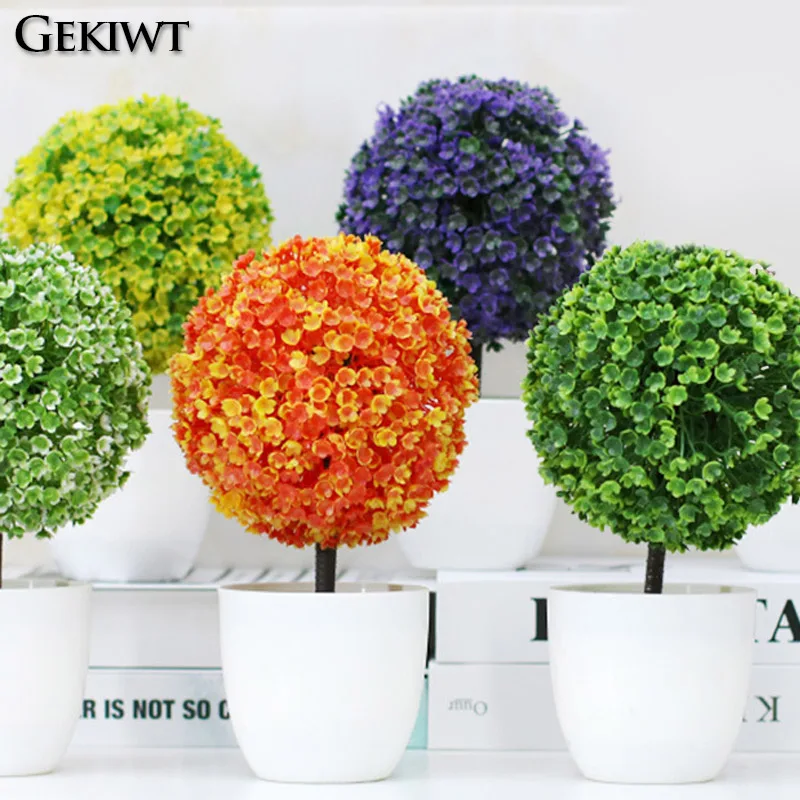 Sakura Snow Ball Tree Plastic Pots Artificial Bonsai Tree Mini Bonsai Plant Plants Fake Flowers Potted Home Garden Ornaments - Image 3