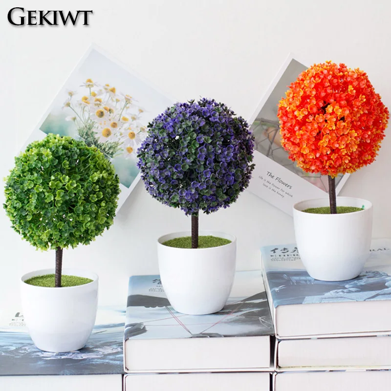 Sakura Snow Ball Tree Plastic Pots Artificial Bonsai Tree Mini Bonsai Plant Plants Fake Flowers Potted Home Garden Ornaments - Image 4