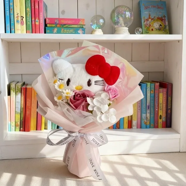 Sanrio Realistic Soap Bouquet Hello Kitty Cartoon Eternal Realistic Roses Holiday Gathering Party Favors Handcrafted Gift - Image 4