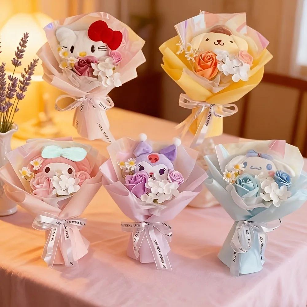 Sanrio Realistic Soap Bouquet Hello Kitty Cartoon Eternal Realistic Roses Holiday Gathering Party Favors Handcrafted Gift