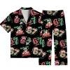 Santa Claus 3D-print Irregular-hem Shirt and Trousers Set Loungewear/outerwear—matching Family Outfits for Kids,boys,and Girls