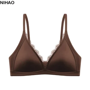 Satin Satin Wireless V Bra V Lace Neck Solid Color Push Up Underwear Traceless Comfortable Satin Lace Brassiere Summer Spring