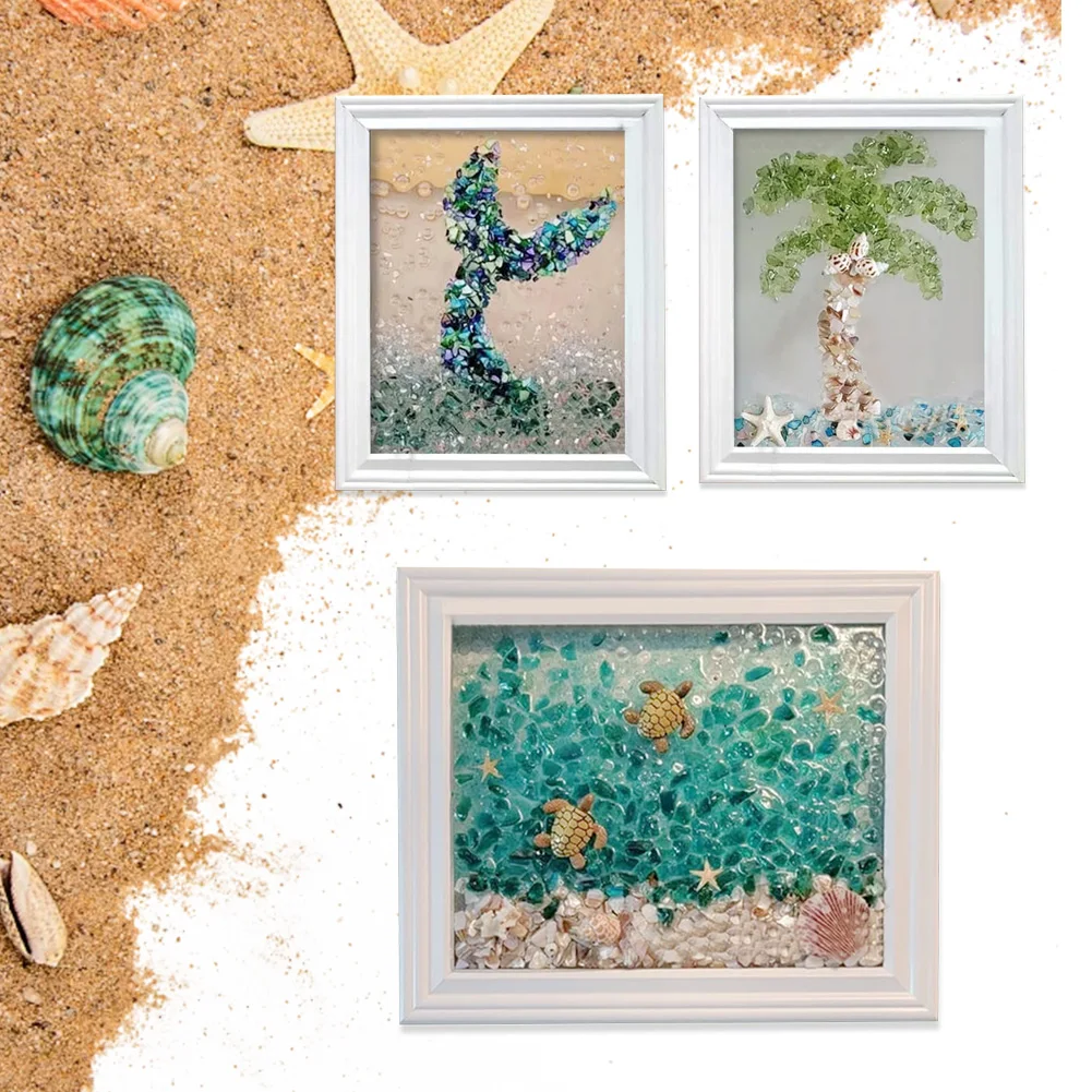Sea Glass Art Kits Sea Glass Art & Craft Kit DIY Sea Themed Photo Frame Creative Resin Beach Art Kit for Home Office - Image 2
