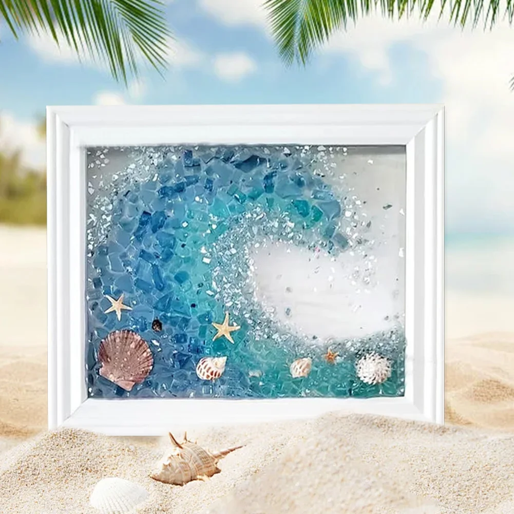 Sea Glass Art Kits Sea Glass Art & Craft Kit DIY Sea Themed Photo Frame Creative Resin Beach Art Kit for Home Office - Image 3