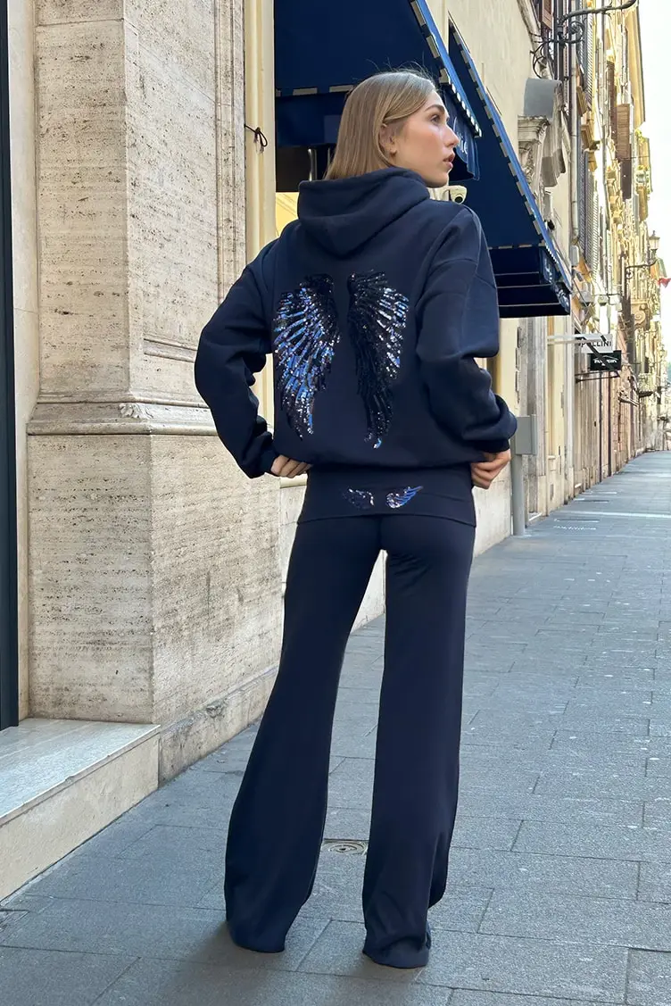Sequin Angel's Wings Hoodies Women Loose Long Sleeve Pullovers Top Slim Yoga Pant Set 2025 New Casual Lady Two Piece Sets - Image 4