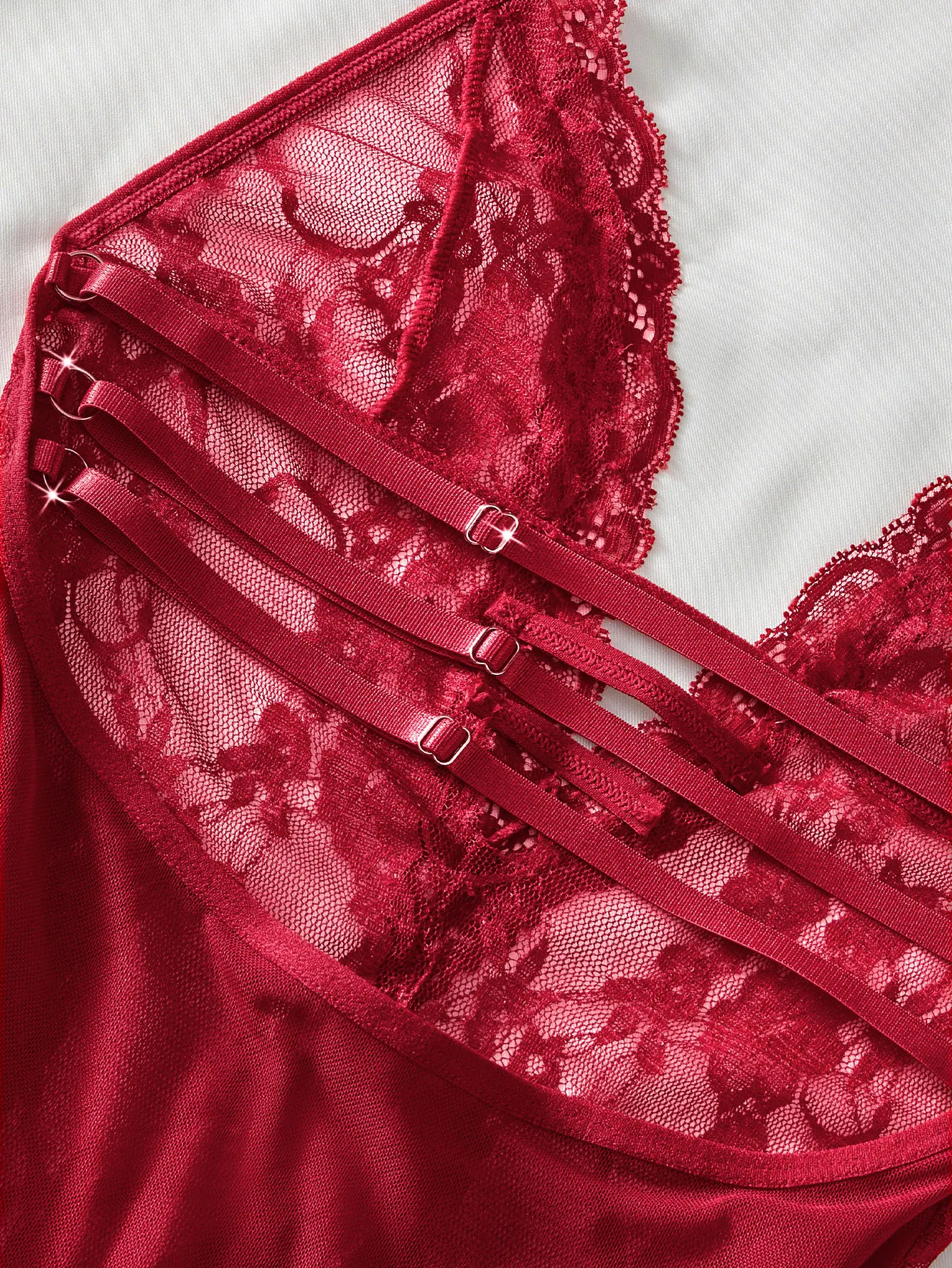 Sexy Lace Bra And Panty Set For Women, Halter Deep V Sheer Mesh Chemise, Bow Lingerie Sleepwear - Image 5