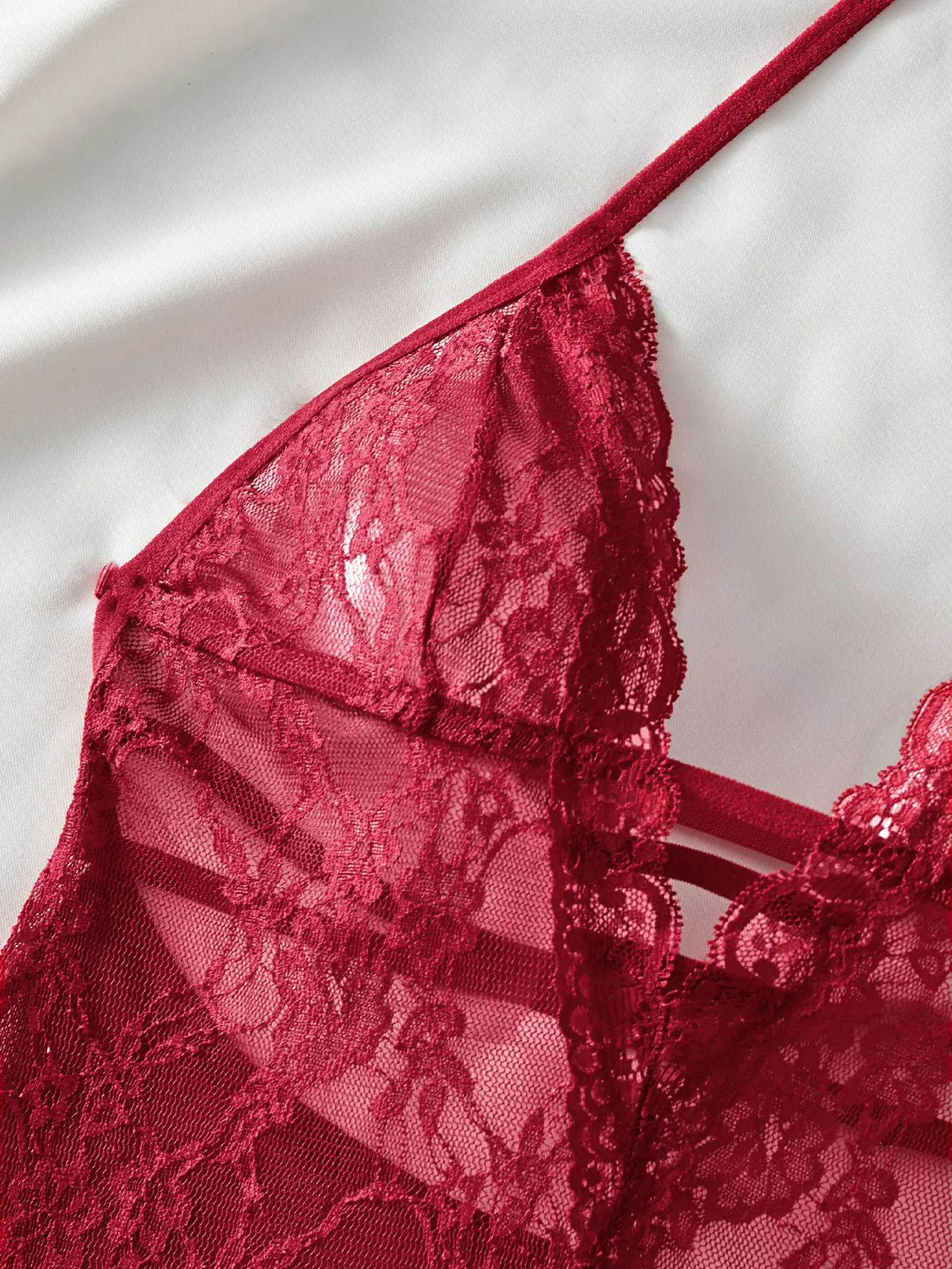 Sexy Lace Bra And Panty Set For Women, Halter Deep V Sheer Mesh Chemise, Bow Lingerie Sleepwear - Image 6