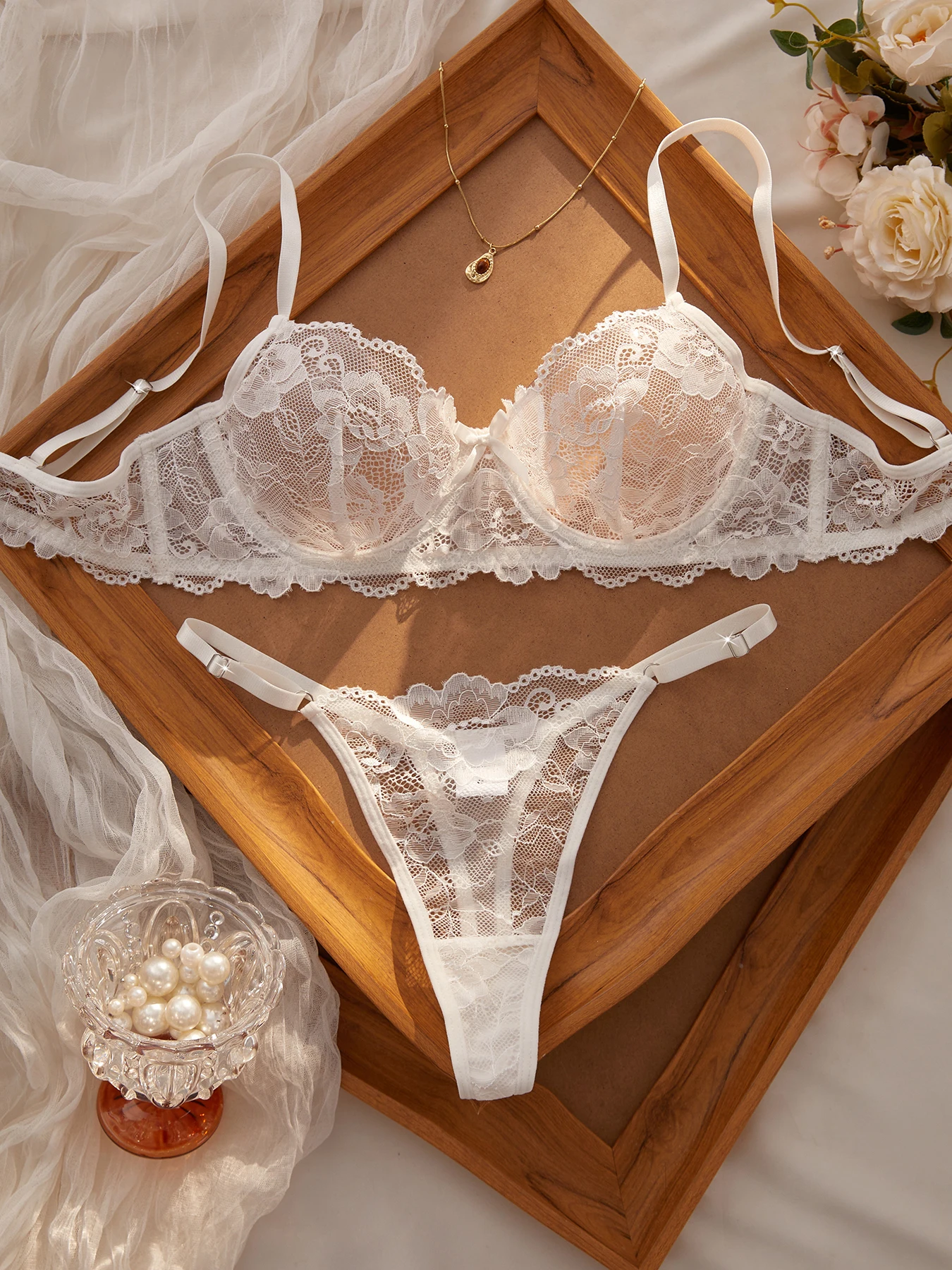 Sexy Lace Floral Underwear Set Women's Ultra-Thin Bra Set 2-Piece Bra And Panties Combo for Ladies - Image 2