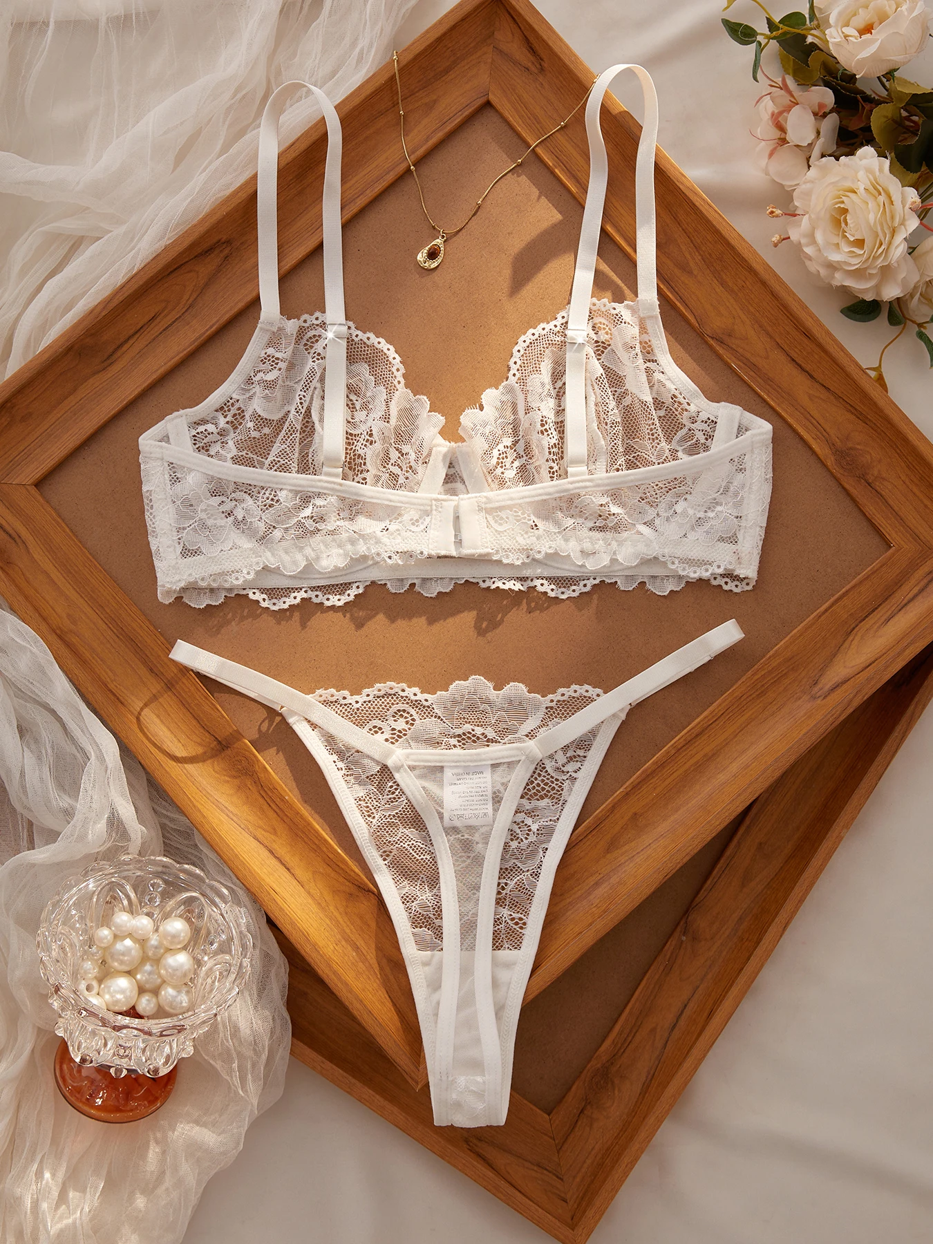 Sexy Lace Floral Underwear Set Women's Ultra-Thin Bra Set 2-Piece Bra And Panties Combo for Ladies - Image 6
