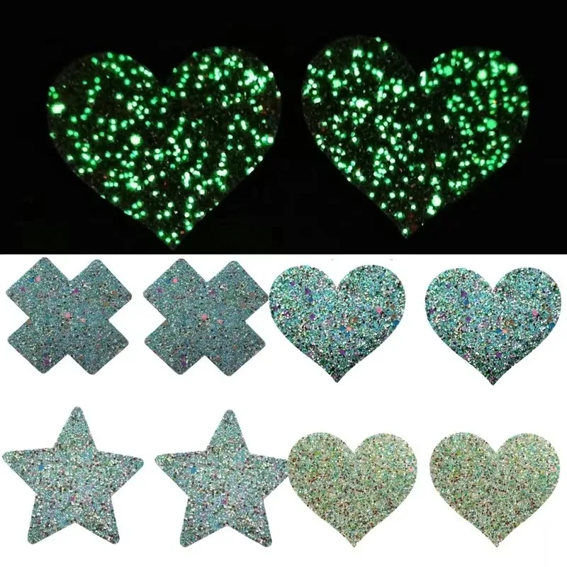Sexy Luminous Glitter Nipple Pasties Invisible Disposable Breast Patch Breast Lift Tape Chest Stickers Bara Nipple Covers - Image 2