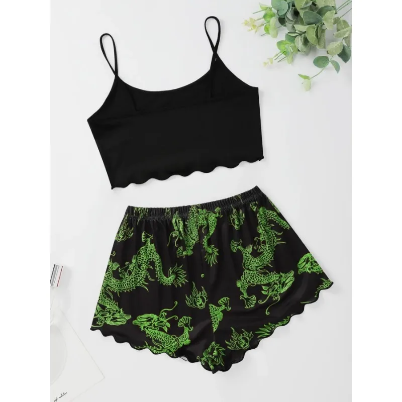 Sexy Nightwear Women Printed Dragon Vest Halter Top Shorts Leopard Print Pajamas Homewear Suit Ladies Sleepwear Loungewear - Image 6