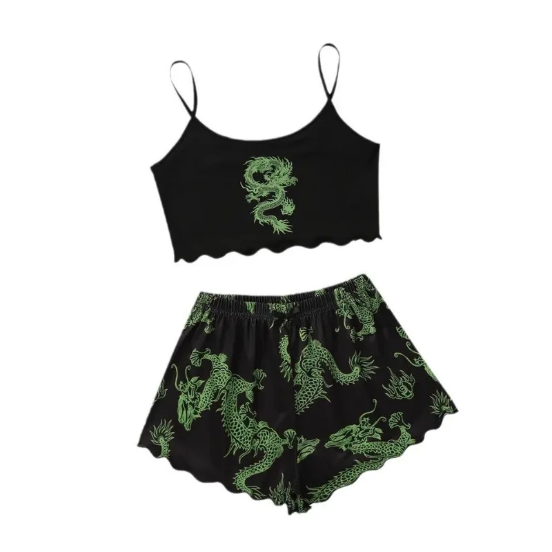 Sexy Nightwear Women Printed Dragon Vest Halter Top Shorts Leopard Print Pajamas Homewear Suit Ladies Sleepwear Loungewear - Image 5
