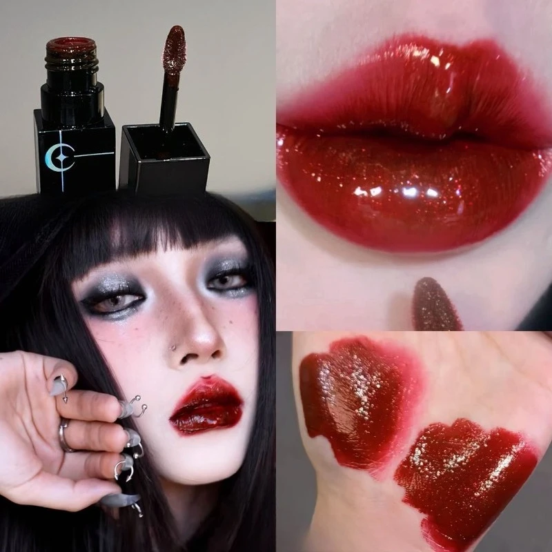 Shimmer Matte Black Red Lipstick Punk Gothic Lipgloss Halloween Makeup Mousse Lip Mud Lipstick Waterproof Non-stick Cup Lip Tint - Image 3