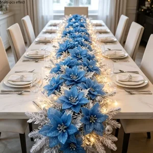 Shiny Christmas Tree Decoration Artificial Poinsettia Flowers with Clips, Christmas Ornaments,Suitable for Christmas New Year
