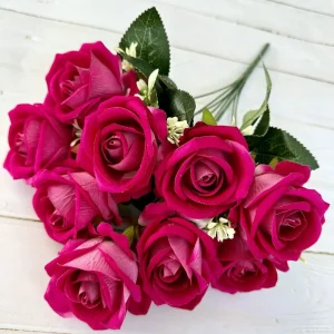 Silk Pearl Rose 9 Heads Artificial Flower Bouquet Home Table Vase Deco Floral Arrangement Accessories Photo Prop Valentine's Day