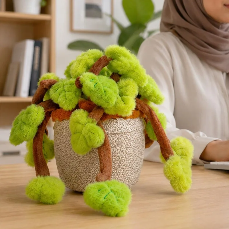 Simulated Pothos Plush Potted Plant Cute Green Plant Plush Toy Fluffy Artificial Hanging Plants Leaves Stuffed Doll Home Decor - Image 4