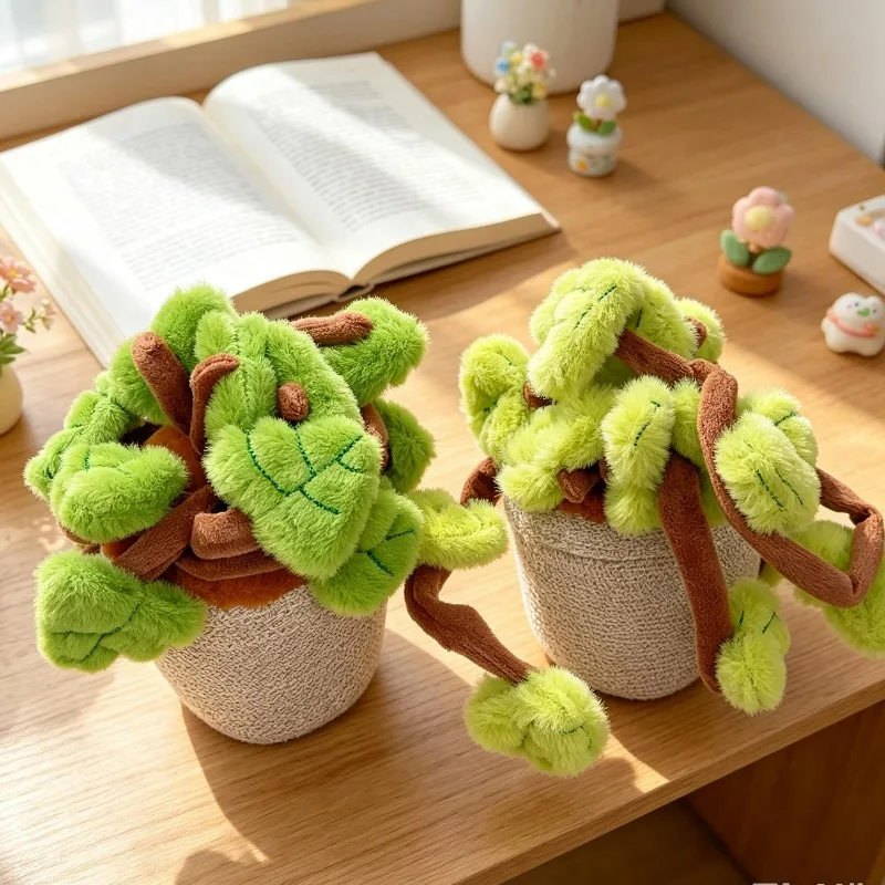 Simulated Pothos Plush Potted Plant Cute Green Plant Plush Toy Fluffy Artificial Hanging Plants Leaves Stuffed Doll Home Decor - Image 5