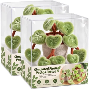 Simulated Pothos Plush Potted Plant Cute Green Plant Plush Toy Fluffy Artificial Hanging Plants Leaves Stuffed Doll Home Decor