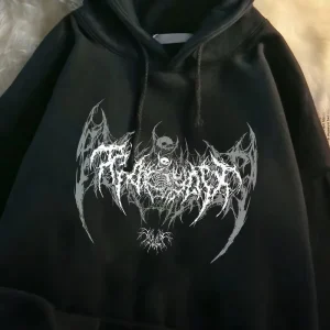 Skull Graphic Printed Long Sleeve Woman Hooded Women's Sweatshirt Gothic Top Black Punk Style Fashion Cool Girl Unisex Hoodie