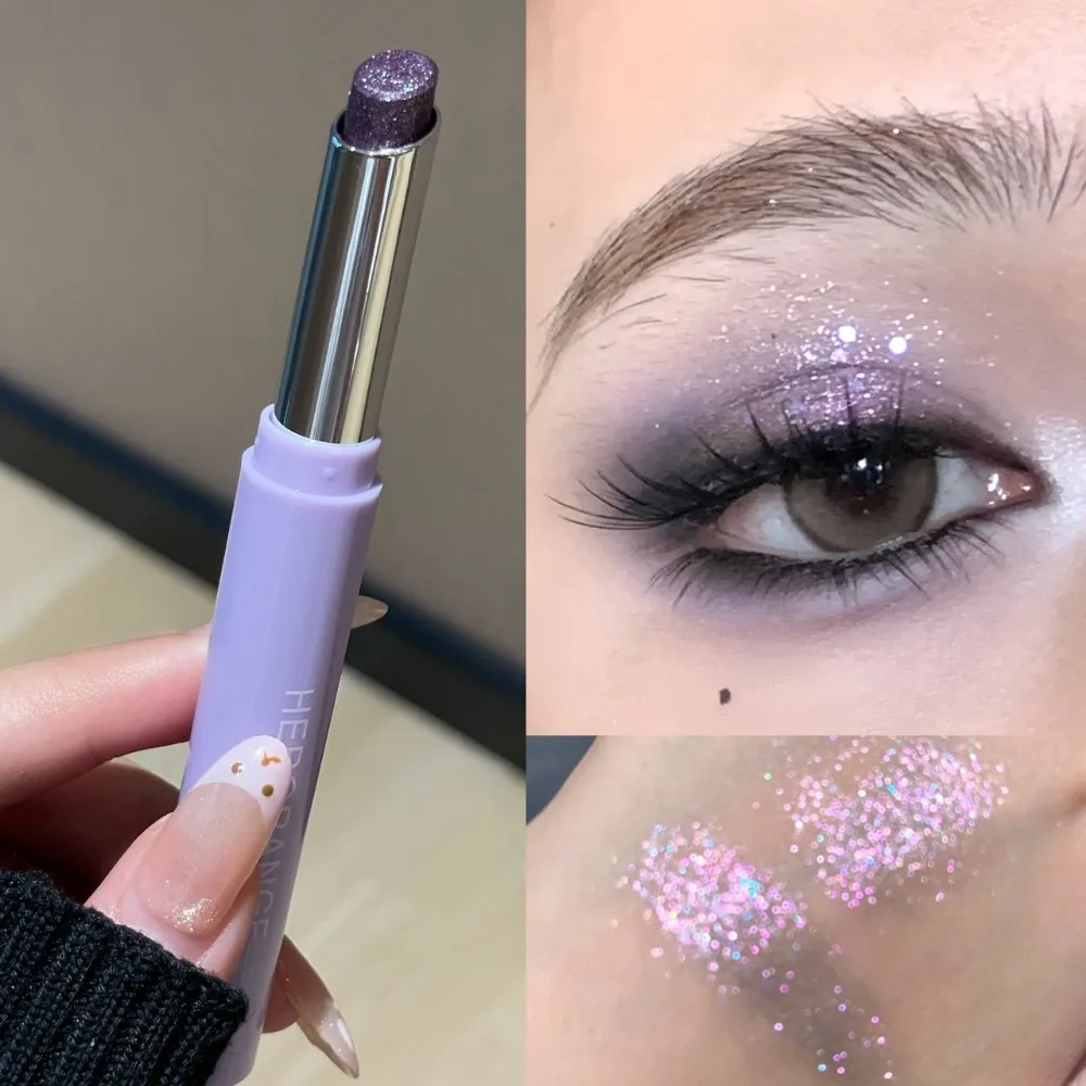 Smokey Purple Shimmer Highlight Eyeshadow Pen Fine Shimmer Easy Blending Lasting Portable Eye Brightener Highgloss Makeup Stick - Image 3