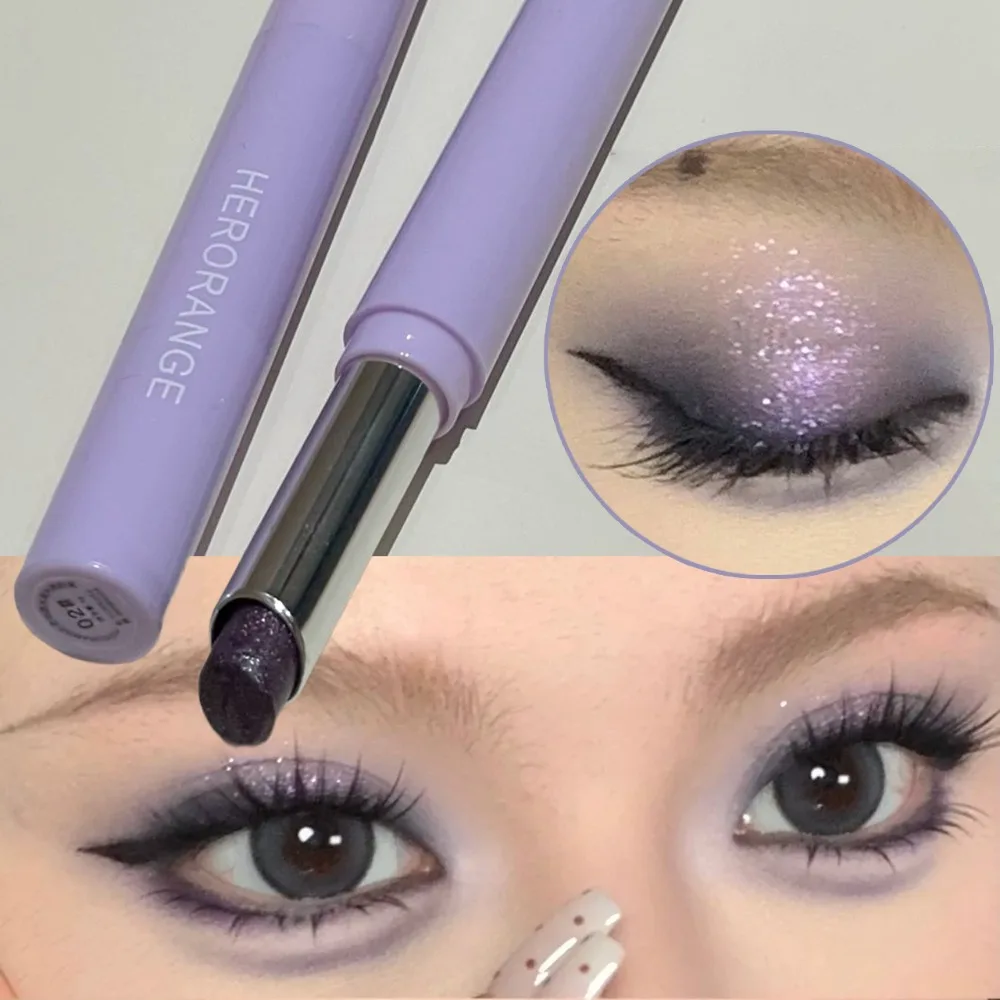 Smokey Purple Shimmer Highlight Eyeshadow Pen Fine Shimmer Easy Blending Lasting Portable Eye Brightener Highgloss Makeup Stick