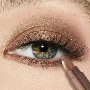 Smudge-Proof Waterproof Pearlescent Eyeshadow Stick Dual-Ended High-Gloss Eye Shadow Stick with Sponge Brush Glitter Eye Makeup