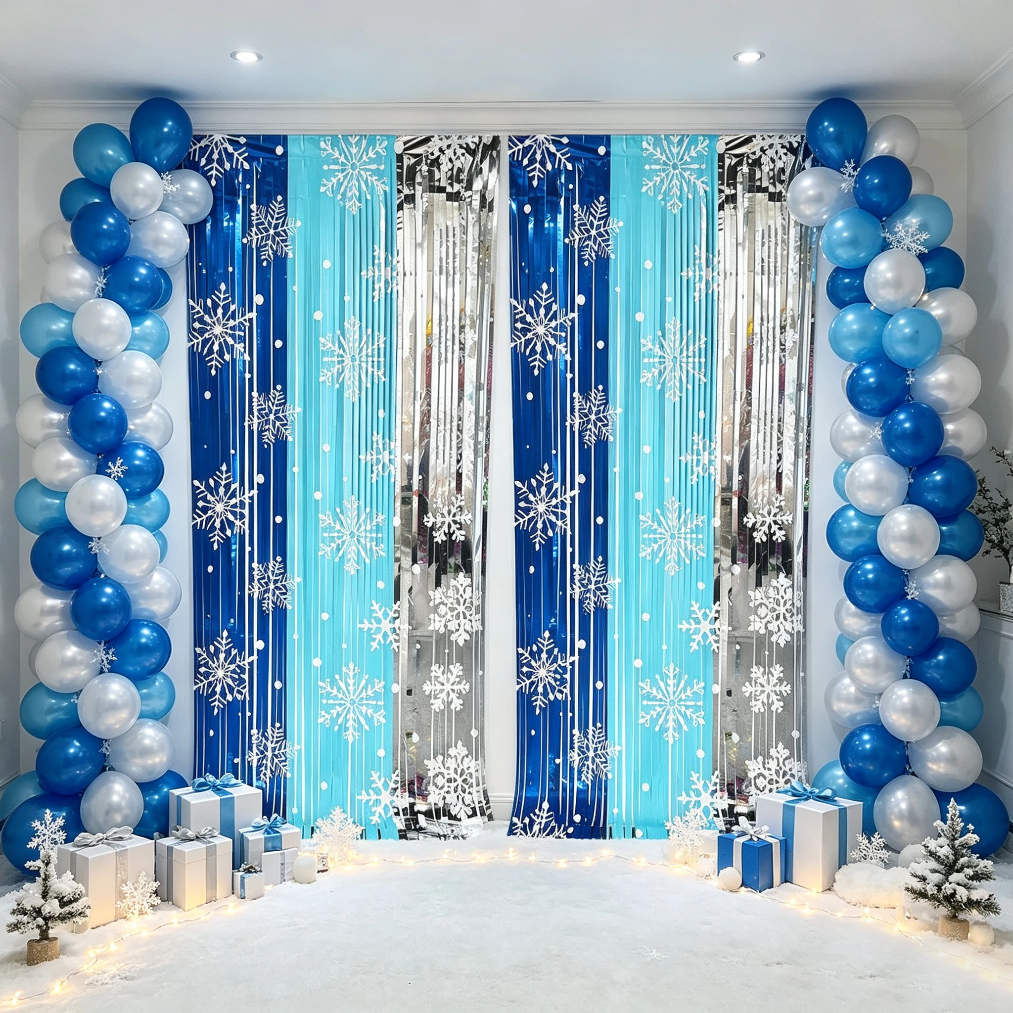 Snowflake Foil Fringe Curtain Blue Silver Ice Streamers Backdrop Princess Birthday Christmas Winter Wonderland Party Decor Suppl - Image 2