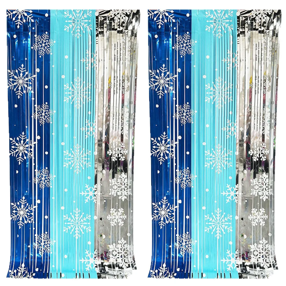 Snowflake Foil Fringe Curtain Blue Silver Ice Streamers Backdrop Princess Birthday Christmas Winter Wonderland Party Decor Suppl - Image 3