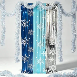 Snowflake Foil Fringe Curtain Tinsel Garland Blue Silver Winter Frozen Theme Party Photo Backdrop Xmas New Year Hanging Decors