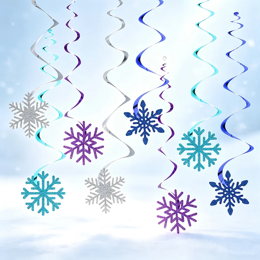 Snowflake Foil Fringe Curtain Tinsel Garland Blue Silver Winter Frozen Theme Party Photo Backdrop Xmas New Year Hanging Decors - Image 6