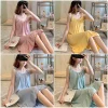Soft Women Fashion Nightgown Pajama Girls Casual Loose Spaghetti Strap Solid Color Loungewear Dress Lady Loose Nightdress Pajama