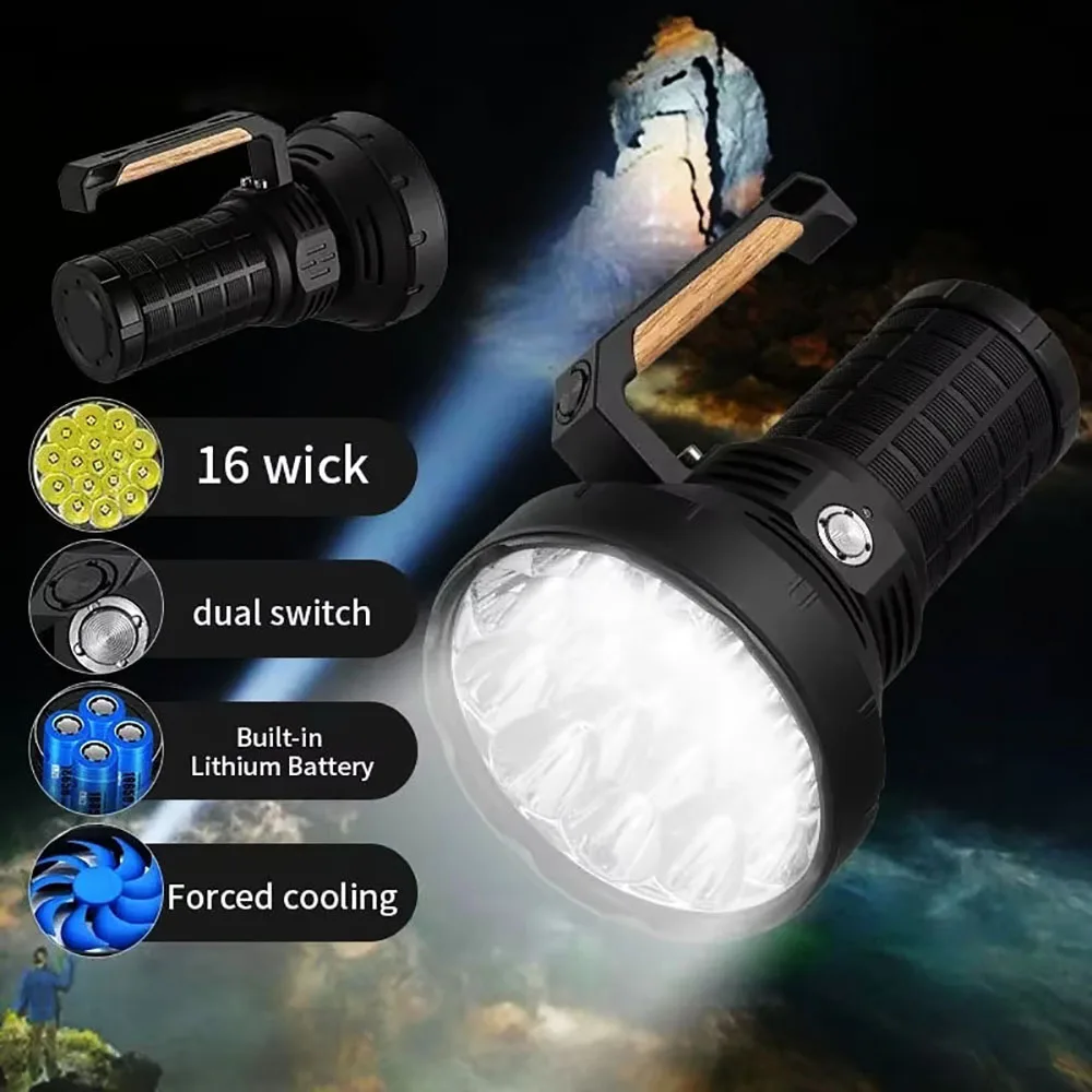 Solar Charging, Strong Light, High-Power Handheld Flashlight, Intelligent Fan Cooling, 200000LM Light, Lighting Fixtu - Image 5