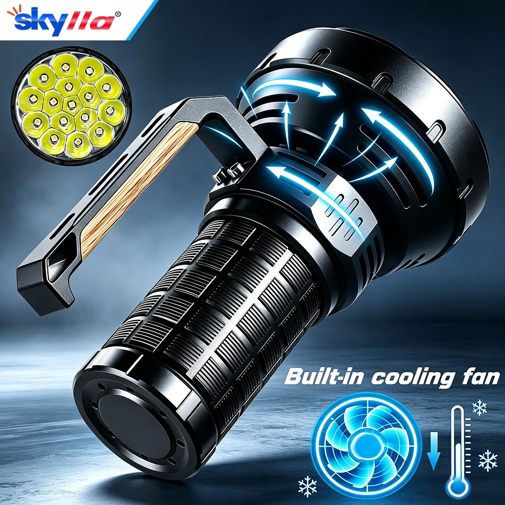 Solar Charging, Strong Light, High-Power Handheld Flashlight, Intelligent Fan Cooling, 200000LM Light, Lighting Fixtu - Image 6