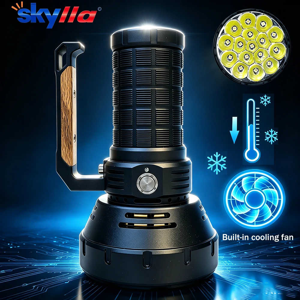 Solar Charging, Strong Light, High-Power Handheld Flashlight, Intelligent Fan Cooling, 200000LM Light, Lighting Fixtu