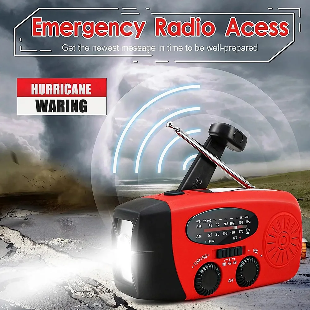 Solar Hand Crank Powered Camping Light with AM/FM Radio Outdoor 2000mAh USB Charging Multifunctional Hand Dynamo LED Flashlight - Image 5