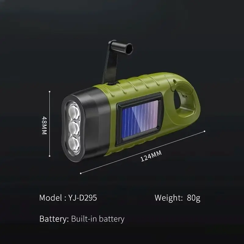 Solar Led Flashlights Portable Hand Cranked Dynamo Torch for Outdoor Riding Camping Power Hiking Long-range Emergency Lantern - Image 6