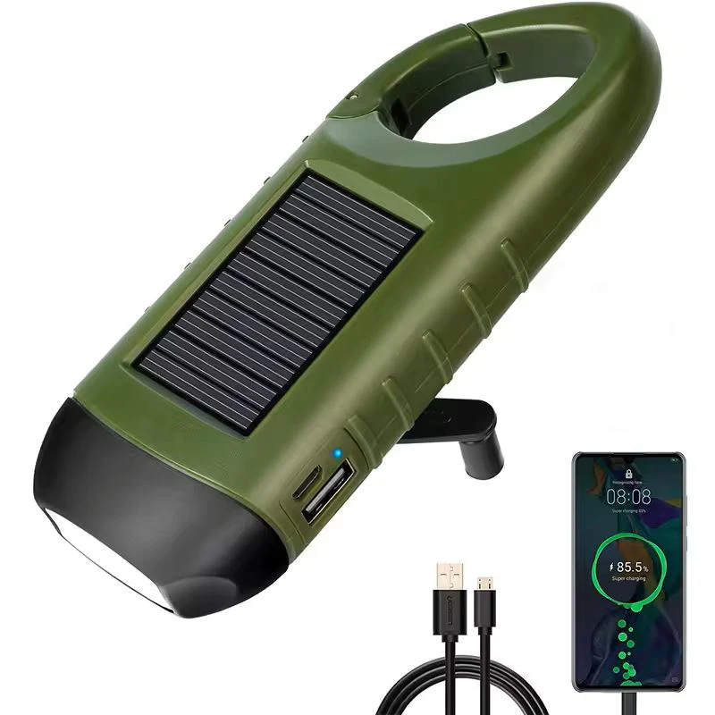 Solar Led Flashlights Portable Hand Cranked Dynamo Torch for Outdoor Riding Camping Power Hiking Long-range Emergency Lantern