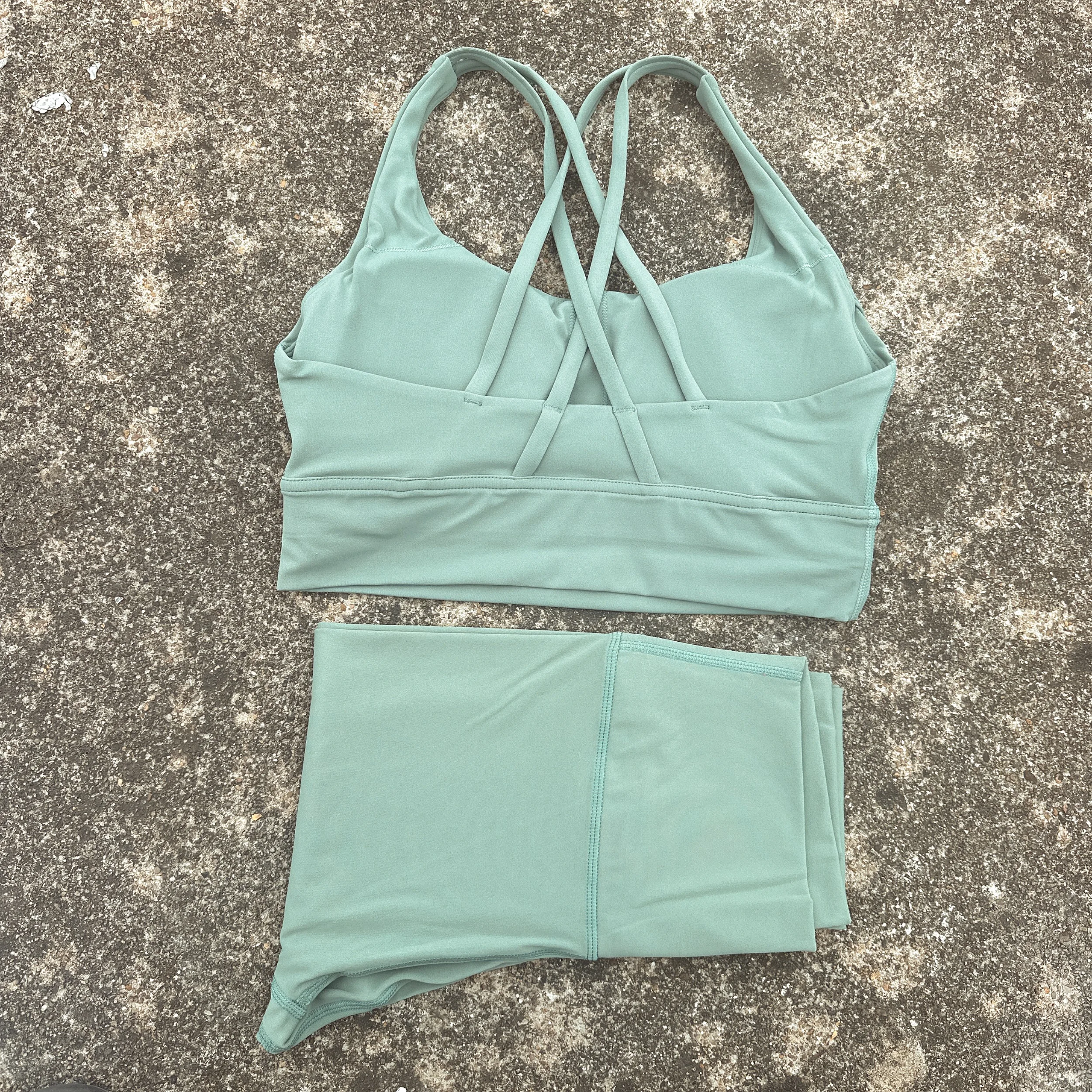 Solid Color Gym Fitness Set Tight Soft cross Fitness Bra 2pc compression High Waist Yoga Legging Suit Comprehensive Training Jog - Image 5
