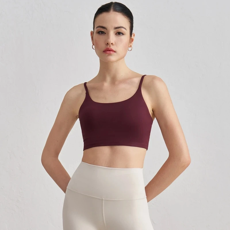 Solid Color Tight Fitness Women Sport Bra Spaghetti Strap Gym Yoga Bra Athletic Underwear Soft Top Workout Train With Chest Pad - Image 2